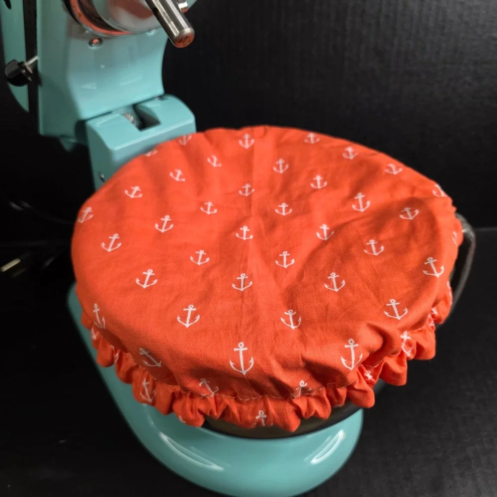Peach Nautical White Anchors / Muslin KitchenAid Mixer Mixing Bowl Cover Baking